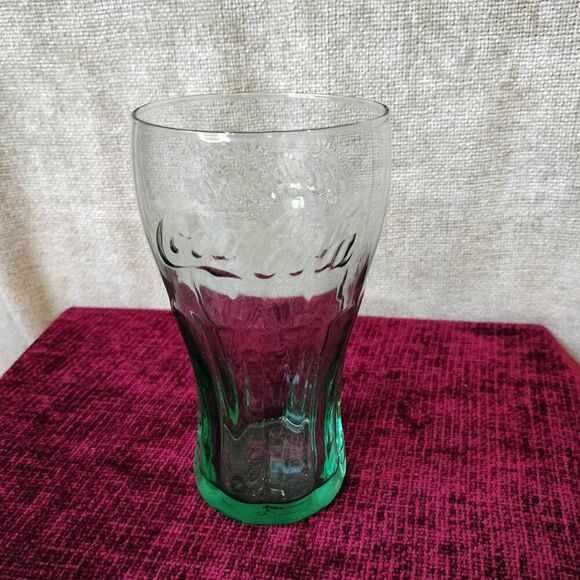 Vintage Coca Cola Green Tinted Bell Shaped Pint Glasses 12oz Set of 4 - Picture 3 of 6